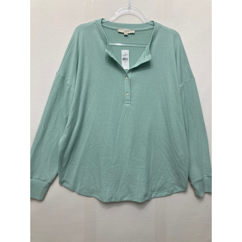 New LOFT Henley Top XL Mint Green Long Sleeve Casual Soft Knit Relaxed